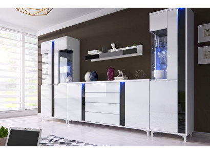 Hochglanz Wohnwand Schrankwand Wohnzimmer Schrank Vitrine Sideboard Wohnwände