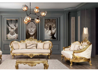 Luxus Sofagarnitur 3+3 Sitzer Sessel Sofas Set Stoff Barock Sitz Gruppe Garnitur