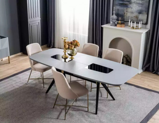 Moderner, definitiv schöner Tisch mit Stühlen in Grau- und Beigetönen 