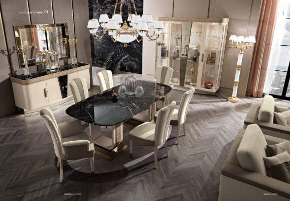 Vitrine Luxus Schaufenster Vitrinen Glas Schrank Modern Beige Regal Anrichte Neu