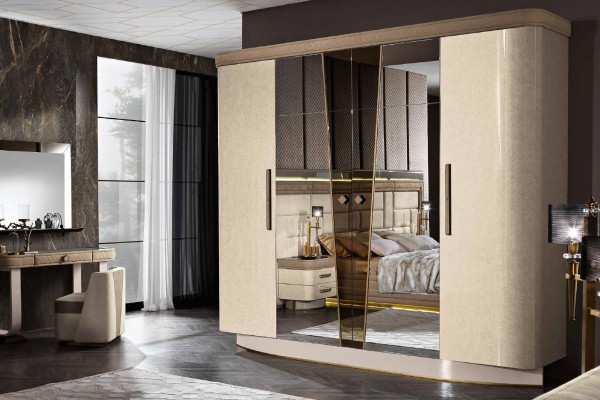 Kleiderschrank Schrank Spiegel Holz Möbel Schränke Garderobe Holz Italien Neu