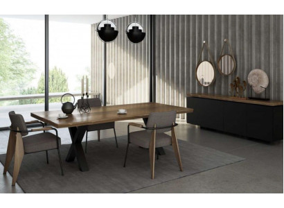 Esszimmermöbel Set Esstisch Stühle Anrichte Walnuss natur - Anthrazit matt