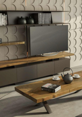 Holz Wohnwand Couchtisch Moderne Wohnzimmermöbel Schwarz TV Sideboard