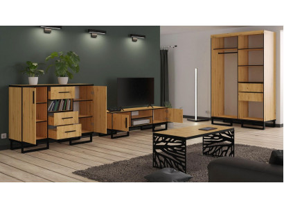 Wohnwände Kommoden Schrank Tisch neu 4tlg Wohnzimmer Set Vitrine Kommode