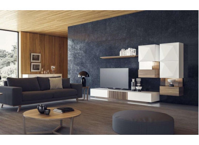 Luxus Walnuss natur Moderne Weiße Wohnwand TV-Ständer Sideboard Wandregale