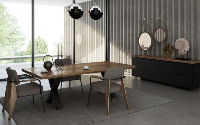 Esszimmer Anrichte Walnuss natur - Anthrazit matt Kommode Luxus Möbel