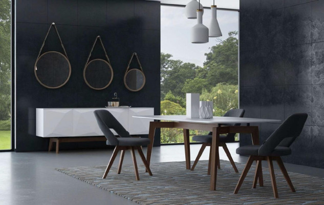 Grauer Luxus Esszimmerstuhl Moderner Einsitzer Stil Designer Holzmöbel