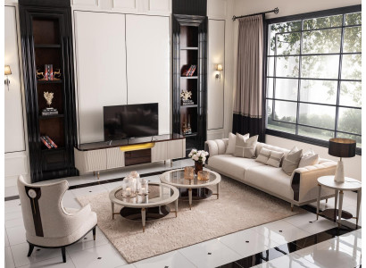 Wohnzimmer Gruppe Dreisitzer Sessel Stoffsofa 6tlg Beige Couchtische