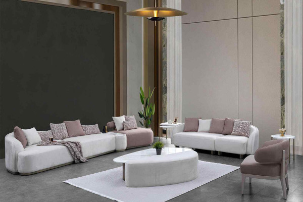 Sofagarnitur Große Sofa Polstersofa Stoffsofa Rosa Dreisitzer Set 4tlg