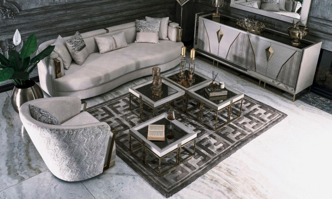 Wohnzimmer Gruppe Sofas Stoffsofa Sessel Couchtische Set 6tlg Grau