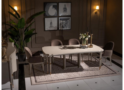 Essgruppe Essecke Esstisch Stühle Set 7tlg Esszimmer Beige Holz Design