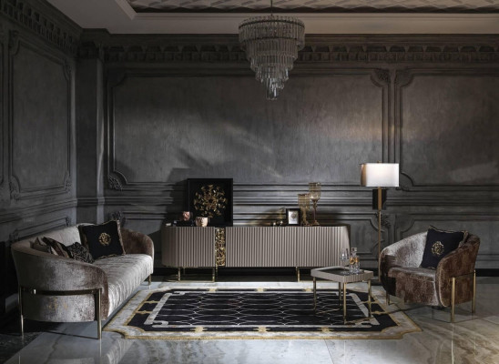 Sofagarnitur Dreisitzer Sessel Beige Stoffsofa RTV Beistelltisch 4tlg