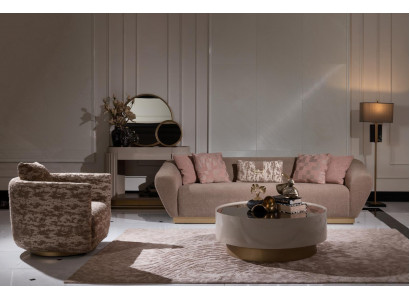 Stoffsofa Garnitur Sofa 3 Sitzer Sessel Couchtisch Beige Stoff 3tlg