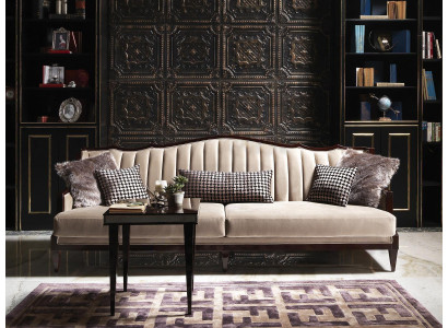 Stoffsofa Sofa 4 Sitzer Grau Polstersofa Viersitzer Luxus Holz Design