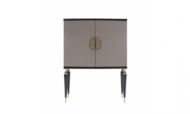 Garnitur Sessel Barschrank Grau Stoff Ohrensessel Bar Wohnzimmer Set