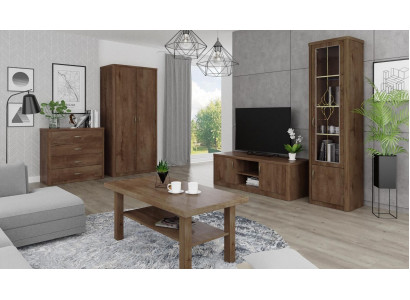 Wohnzimmer Set Vitrine TV Kommode Couchtisch Kommoden Schrank Holz Neu 5 tlg.