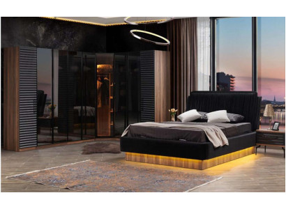 Braun-Schwarzes Schlafzimmer Set Komplette Garnitur Bett 2x Nachttische