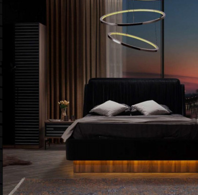 Braun-Schwarzes Schlafzimmer Set Komplette Garnitur Bett 2x Nachttische