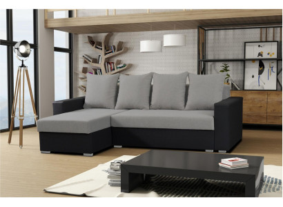 Sofa L-Form Sofas Grau Couch Ecke Textil Wohnzimmer Couchen Schlafsofa Kasten