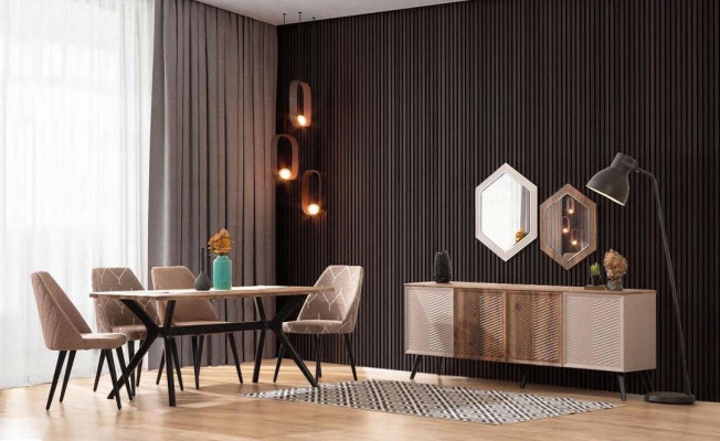 Beige Esszimmer Moderne Esszimmer Garnitur Esstisch Anrichte 2x Spiegel