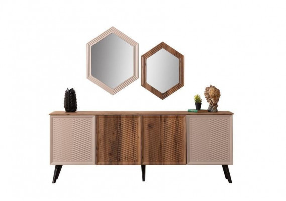Beige Esszimmer Moderne Esszimmer Garnitur Esstisch Anrichte 2x Spiegel