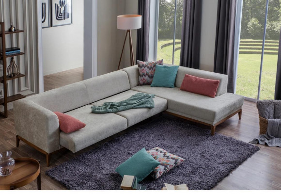 Graues Ecksofa L-Form Wohnlandschaft Wohnzimmer Couchen Luxus Sofas