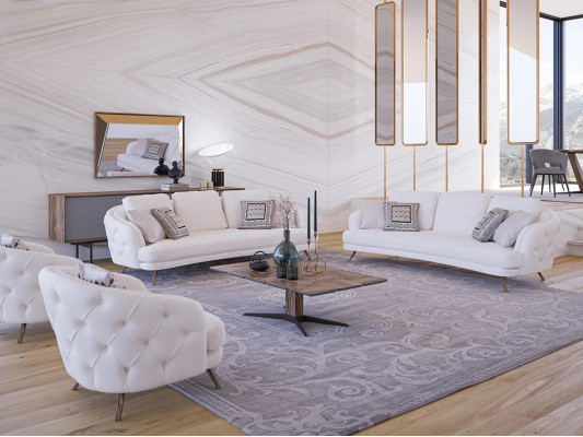 Modern Design Möbel Polstermöbel Dreisitzer Sofas Luxus 2x Sessel Couchtisch