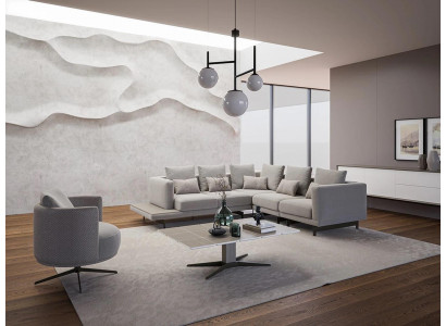 Polstermöbel Luxus Ecksofa L-Form Wohnzimmer Grau Sofa Couch Couchtisch
