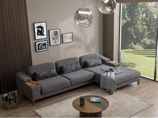  Wohnzimmer Luxus Grau Ecksofa L Form Polstermöbel Textil Garnitur Modern Design