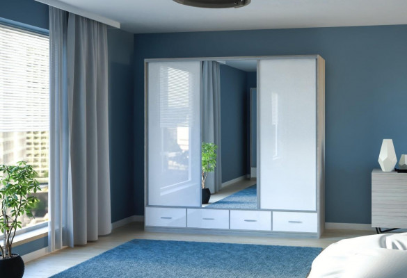 Schrank Kleiderschrank Schrankwand Schlafzimmer Erwachsene Farbe Weiß Möbel Neu