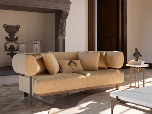  Design Beige Sofa Zweisitzer Couch Luxus Möbel Textil Einrichtung Polstermöbel