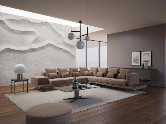 Designer Wohnzimmer Set 3tlg Polstermöbel Ecksofa L-Form Holz Couchtisch Neu