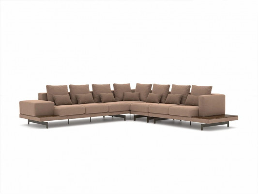 Designer Wohnzimmer Set 3tlg Polstermöbel Ecksofa L-Form Holz Couchtisch Neu