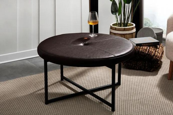  Couchtisch hochwertiges Leder Tischplatte Material Metall Wohnzimmer Dunkelbraun