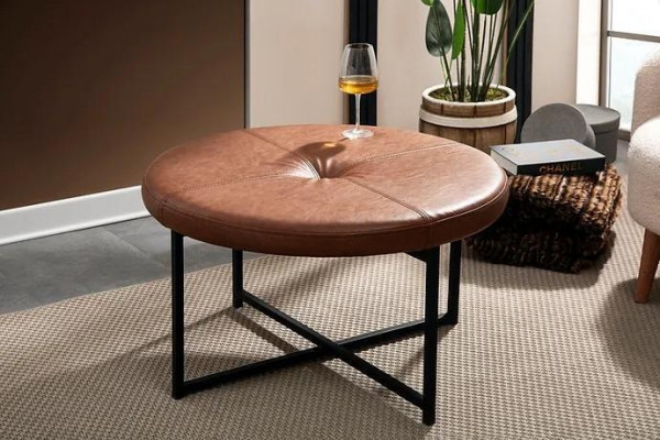  Couchtisch braunes Leder Metall Wohnzimmer hochwertige Möbel neu stilvoll modern