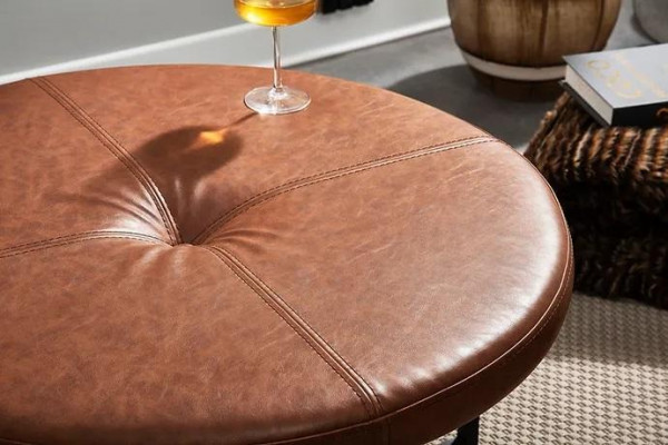  Couchtisch braunes Leder Metall Wohnzimmer hochwertige Möbel neu stilvoll modern
