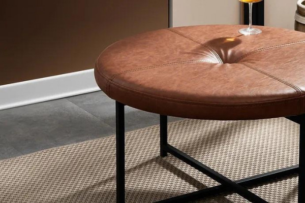  Couchtisch braunes Leder Metall Wohnzimmer hochwertige Möbel neu stilvoll modern