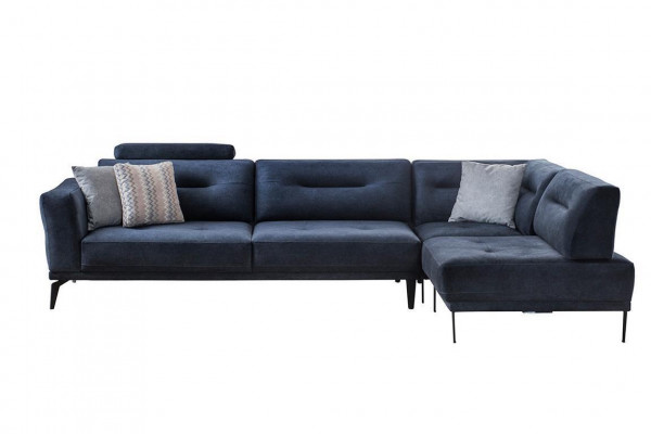 Eck Garnitur Wohnzimmer Dunkelblau L-Form Stoffsofa Modern Design
