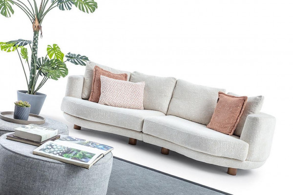  Designer Modern Wohnzimmer 3-Sitzer Sofa Weiß Einfarbig Luxus Stil Stoffsofa