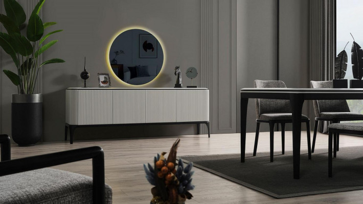  Esszimmer Set 8tlg.Esstisch 4x Stühle Spiegel Anrichte Bank Helles Farbe