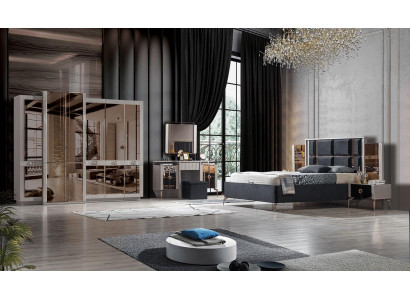  Modern Schlafzimmer Set Bett 2x Nachttischе Kleiderschrank Schminktisch