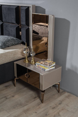 Modern Schlafzimmer Set Bett 2x Nachttischе Kleiderschrank Schminktisch
