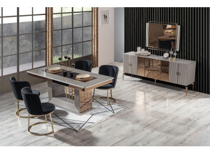  Stilvoll Esszimmer Set Esstisch 4x Stühle und Anrichte mit Spiegel 7tlg