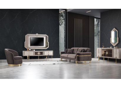  Luxus Wohnzimmer Set Modern Sofa 3 Sitzer Sessel RTV Lowboard+TV-Rahmen