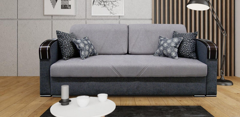 Luxus Design Sofa 3 Sitzer Möbel Polster Grau Textil Holz Möbel Schlafsofa Neu