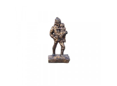 Feuerwehrmann rettet Kind Held Figur Statue Skulptur Kupfer Imitation Look Deko