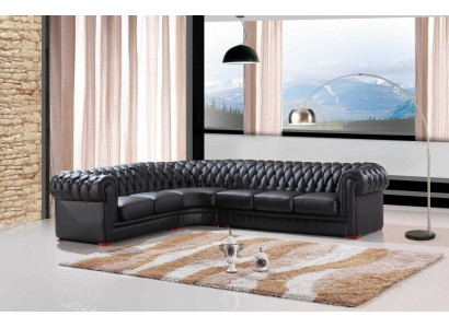 Chesterfield Ecksofa Eckcouch Designer Sofa Schwarz Couch 100% Leder Sofort