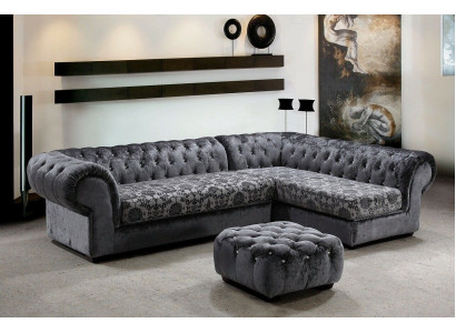 Klassische Chesterfield Stoff L-Form Couch Wohnlandschaft Ecksofa Garnitur