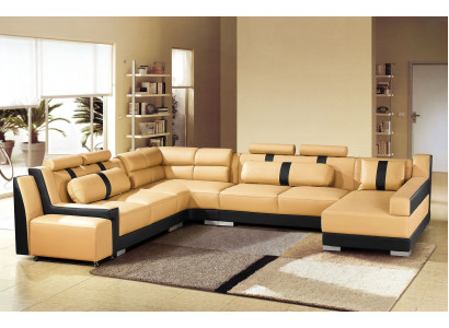 Leder Sofa Couch Polster Eck U Form Wohnlandschaft Eckgarnitur Sofas