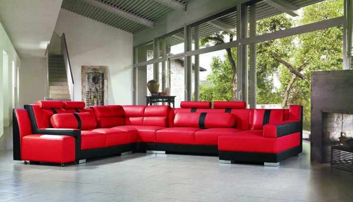 Leder Sofa Couch Polster Eck U Form Wohnlandschaft Eckgarnitur Sofas